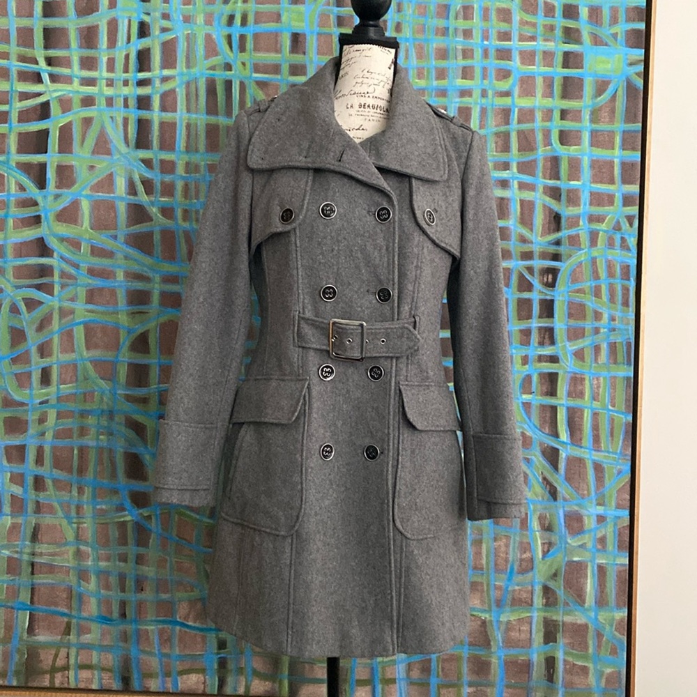 Green with Envy gray double breasted heavy pea coat size Medium. NWOT